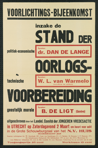 700102 Affiche voor een, door het Landelijk Comité der Jongeren Vredesactie georganiseerde, bijeenkomst in het ...